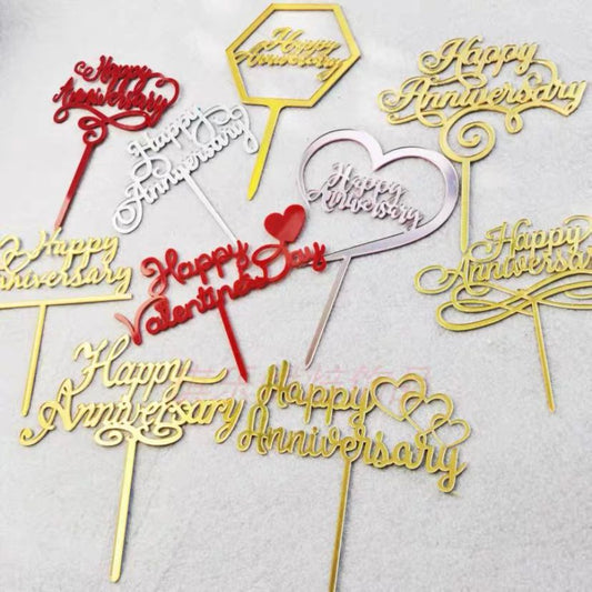 Pekanbaru Cake Topper Akrilik Happy Anniv / Happy Valentine / Happy Wedding (Instan Only)