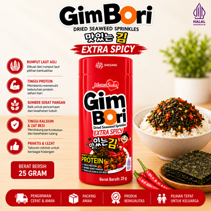 Mamasuka Gim Bori Dried Seaweed Sprinkles, Rumput Laut Rasa Original, Pedas, Extra Spicy, & Bulgogi