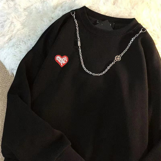 Pekanbaru Kaos Lengan  Panjang Love Mini Kecil With Additional Chain Tambahan Jahitan Baju Bawah Sweater Couple Unisex Berkualitas Street Style Rantai Korean Style