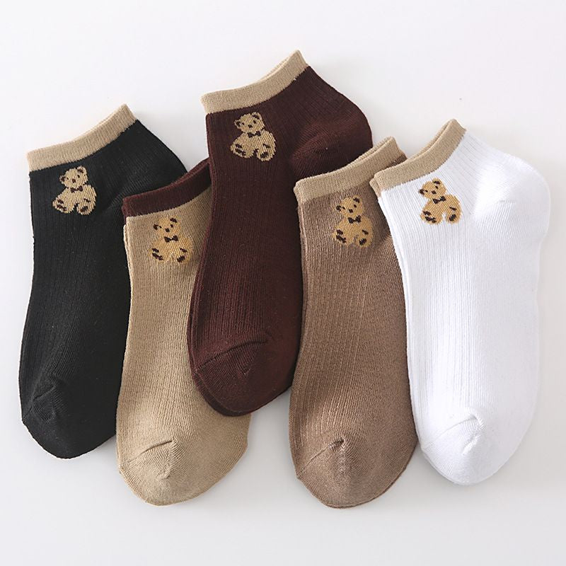 Kaos Kaki Teddy Bear Pendek Coklat Hitam Putih Moka Cream Cute Bear Women Socks Kaos Kaki Beruang Lucu Berkualitas Kaos Kaki Soft Lembut High Quality Korean Style