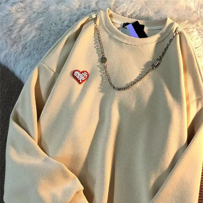 Kaos Lengan  Panjang Love Mini Kecil With Additional Chain Tambahan Jahitan Baju Bawah Sweater Couple Unisex Berkualitas Street Style Rantai Korean Style