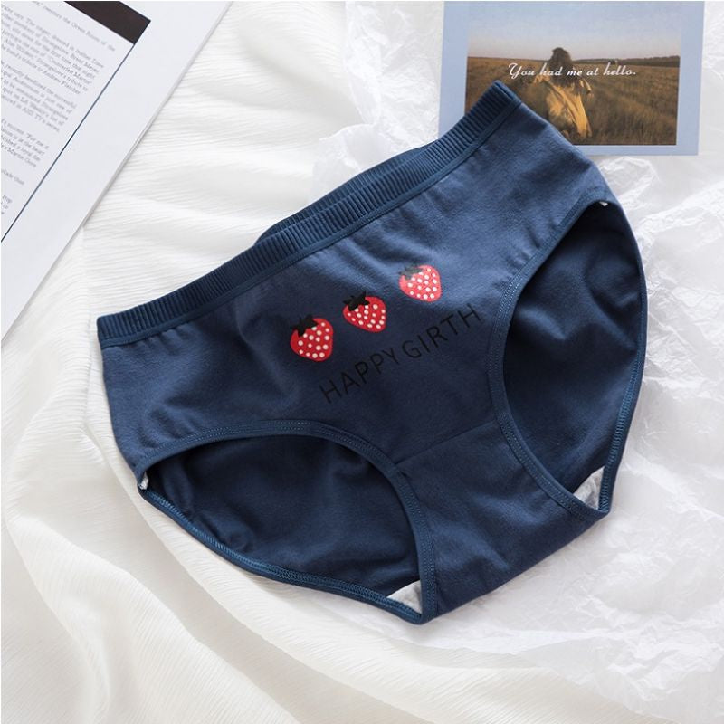 Pekanbaru Celana Dalam Wanita Motif Strawberry Fashion Jepang Crotch Mid Waist