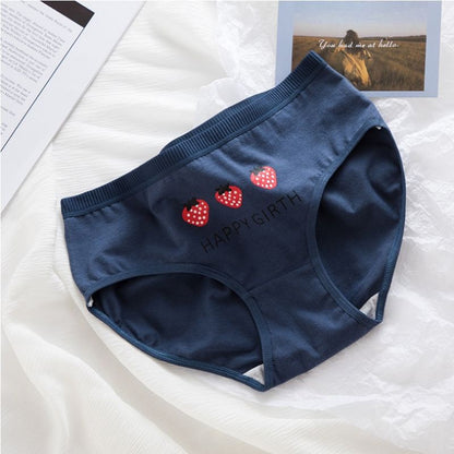 Pekanbaru Celana Dalam Wanita Motif Strawberry Fashion Jepang Crotch Mid Waist