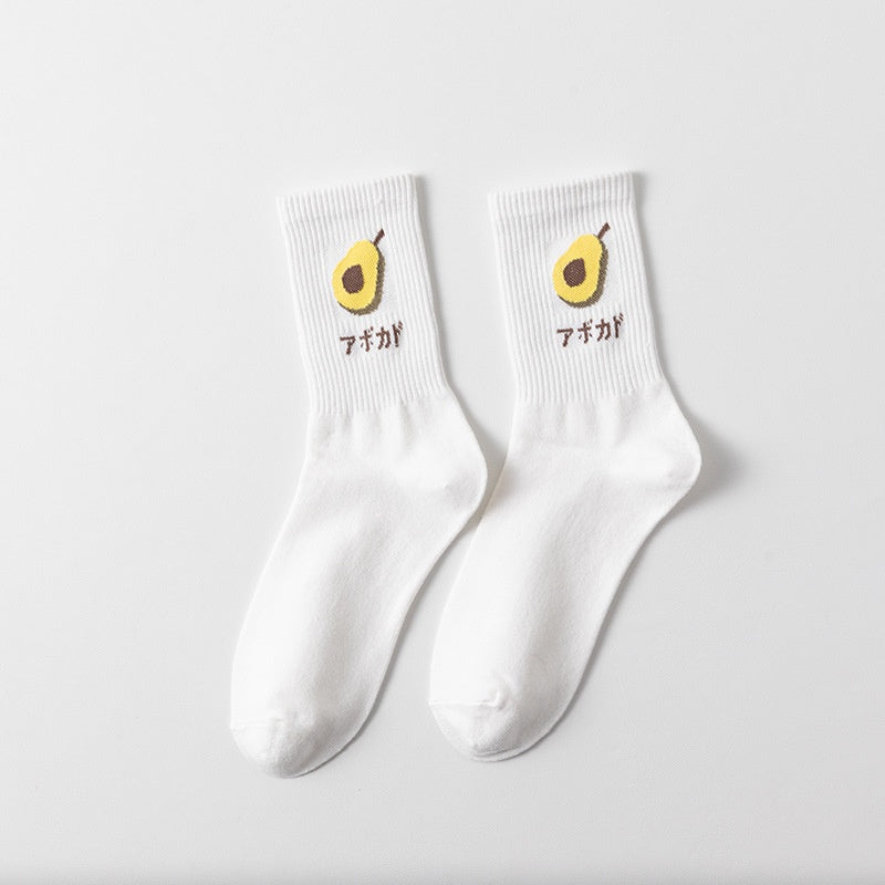Kaos Kaki Panjang Motif Avocado Women Socks Import Kaos Kaki Berkualitas Hijau Putih Buah Korean Style