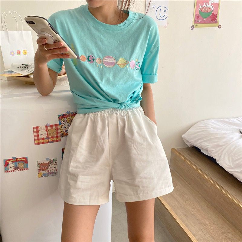 Kaos Oversize Planet Besar Lucu Unik Tshirt Bordir Berkualitas Tata Surya Imut Simple Elegan 8 Planet Tata Surya Aesthetic Couple T-shirt Keren Korean Style