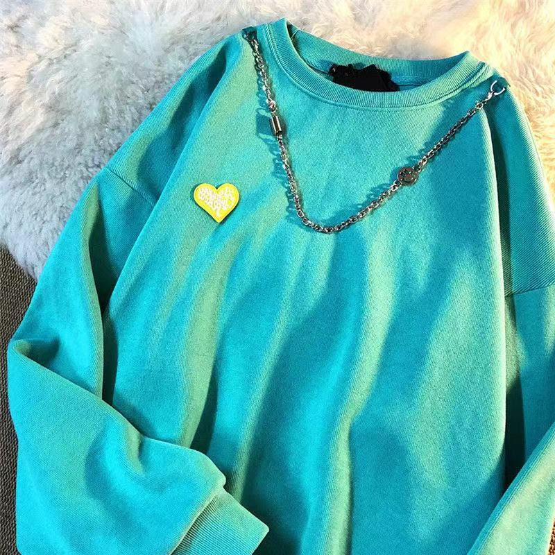 Kaos Lengan  Panjang Love Mini Kecil With Additional Chain Tambahan Jahitan Baju Bawah Sweater Couple Unisex Berkualitas Street Style Rantai Korean Style