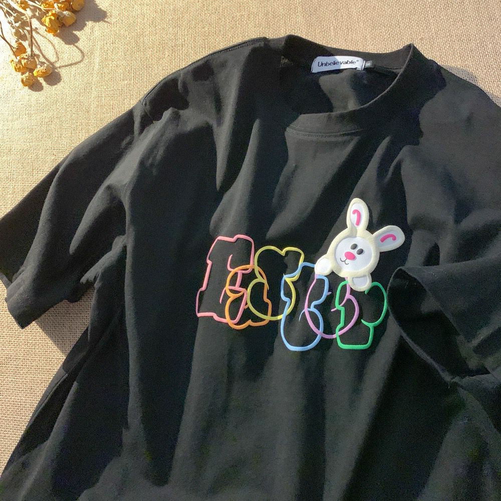 Kaos Oversize Easter Kelinci Lucu Bunny Rabbit Tshirt Colorful Sablon Timbul Berkualitas T-shirt Couple Unisex EASTER Warna Warni Simple Elegan Cute Bunny Rabbit Head Aesthetic Street Style Korean Style