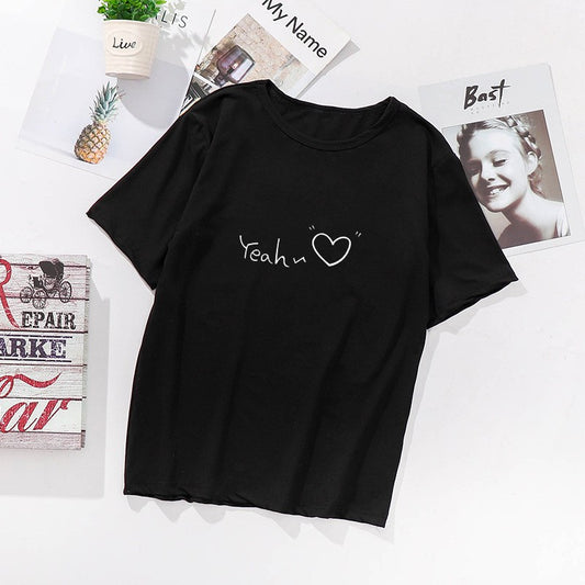 Pekanbaru Kaos Oversize Korea Yeah Love Kualitas Premium T-shirt Unisex Letter Yeah Korean Style