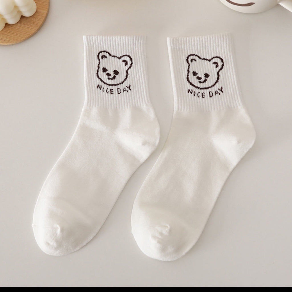 Kaos Kaki Cartoon Putih Bear Rabbit Women Socks Kaos Kaki Berkualitas Putih Kaus Kaki Lembut Korean Style