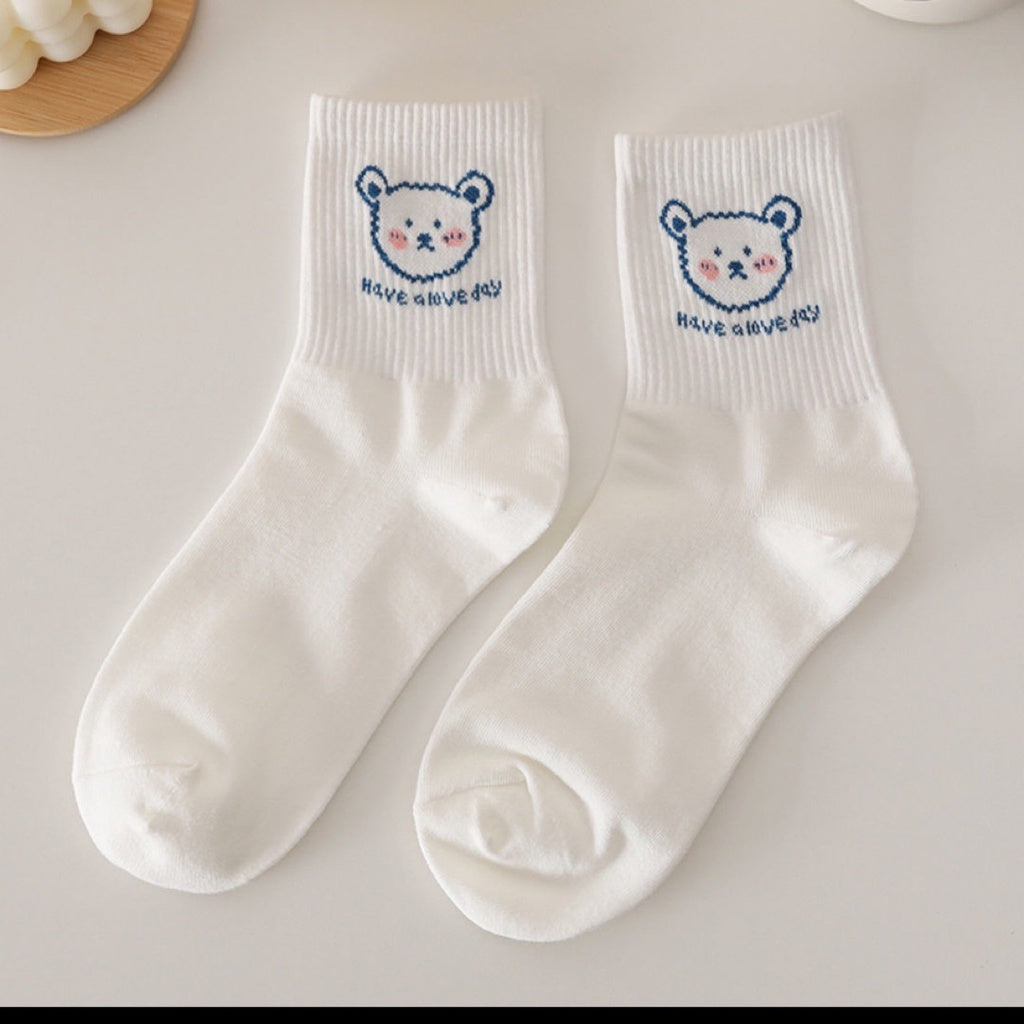 Kaos Kaki Cartoon Putih Bear Rabbit Women Socks Kaos Kaki Berkualitas Putih Kaus Kaki Lembut Korean Style