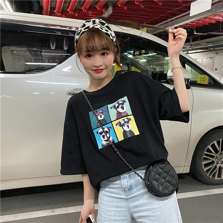 Kaos Oversize Doggy Couple Teman Pacar T-shirt Oversize Puzzle Anjing Lucu Korean Style