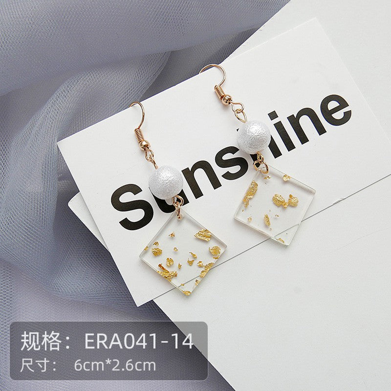 Anting Wanita Korea Emas Rantai Bling Anting Elegan Simple Persegi Bujur Sangkar Putih Permata Gold Woman Earrings Emas Permata Anting Berkualitas Korean Style