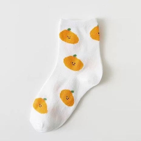 Kaos Kaki Orange White Kaos Kaki Jeruk Oren Jingga Putih Kaos Kaki Panjang Cute Orange Women Socks Kaos Kaki Berkualitas High Quality Sock Korean Style