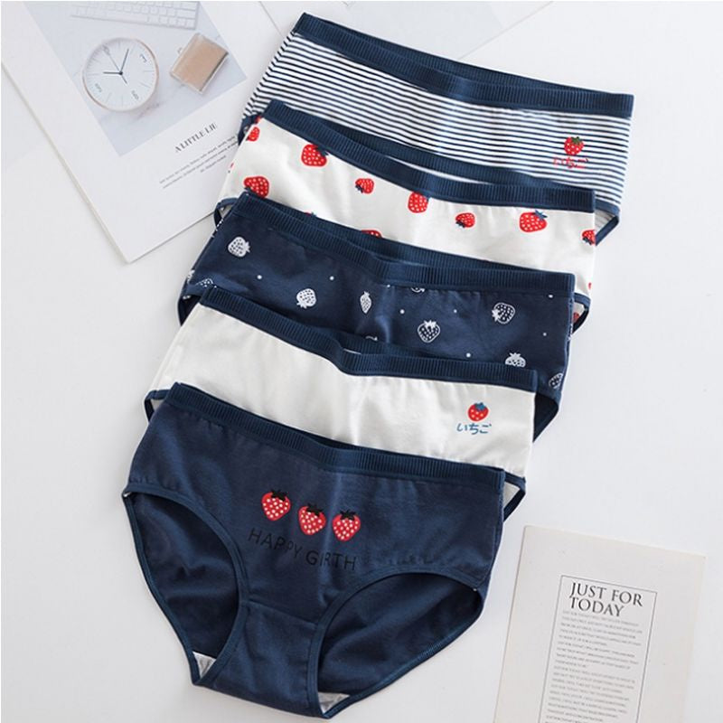 Pekanbaru Celana Dalam Wanita Motif Strawberry Fashion Jepang Crotch Mid Waist