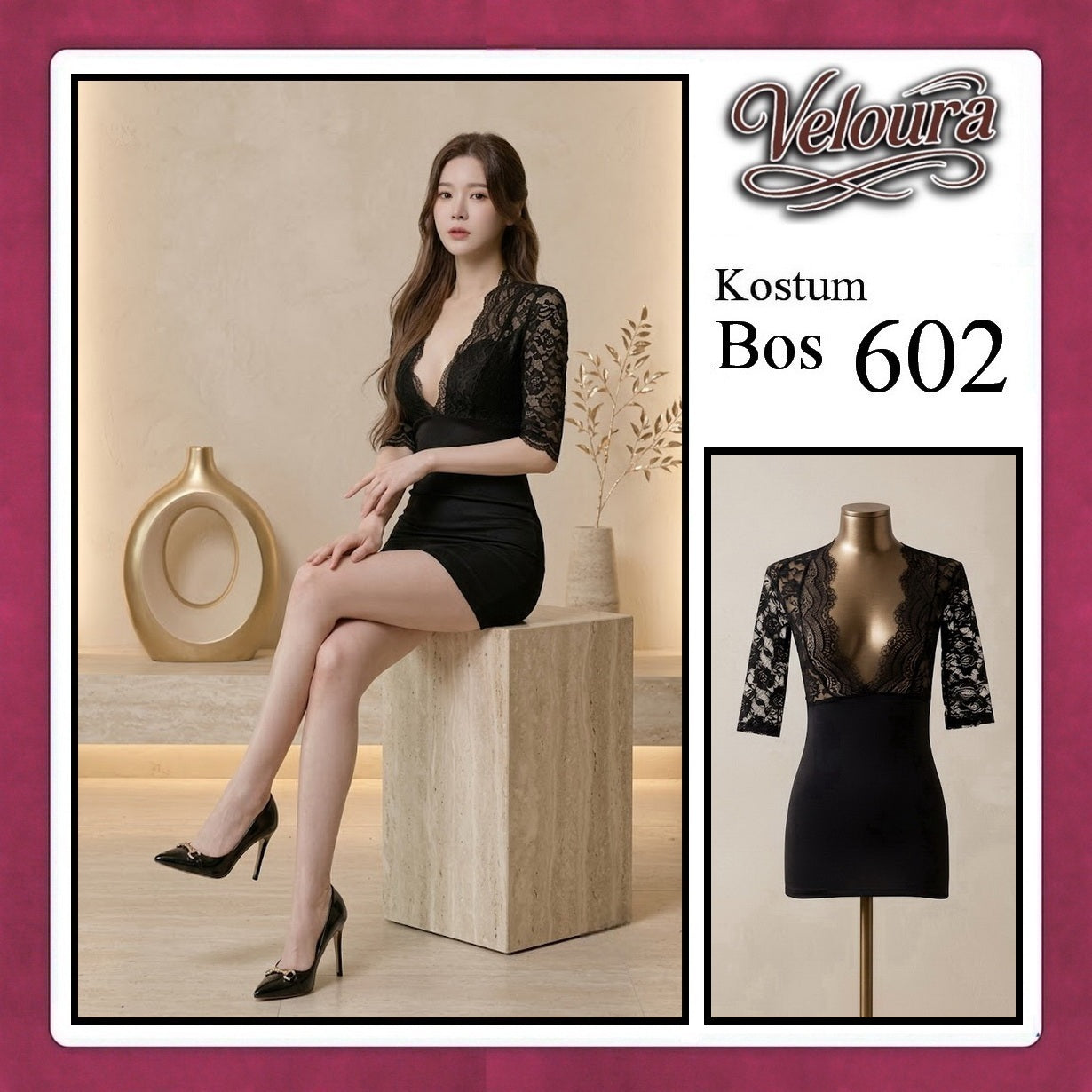 Pekalongan Veloura Boss Lady Cosplay Set - Lingerie Kostum Atasan Crop & Rok Mini Seksi 602
