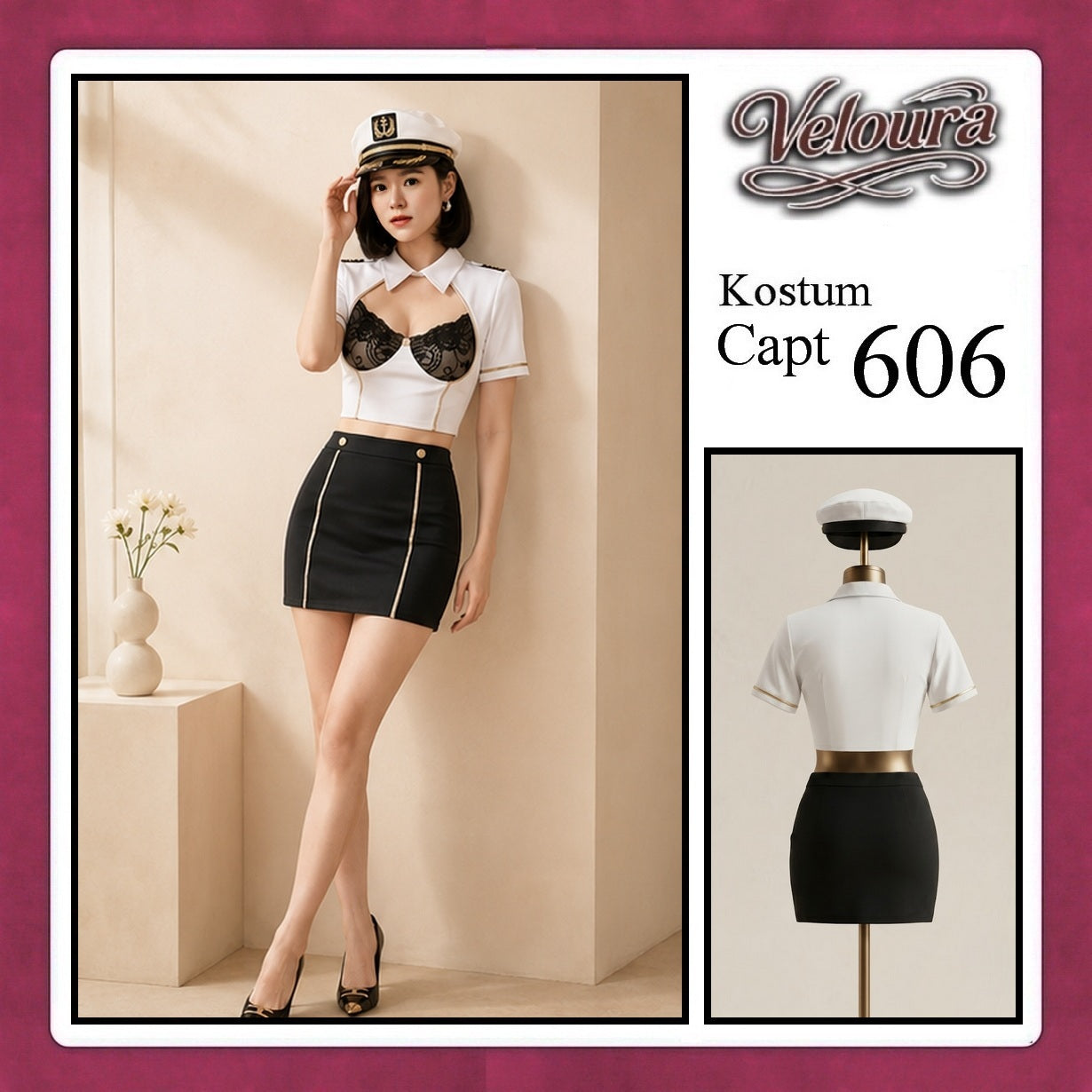 Pekalongan Veloura Capt Cosplay Set - Lingerie Kostum Kapten Pilot Seksi Sailor Captain 606