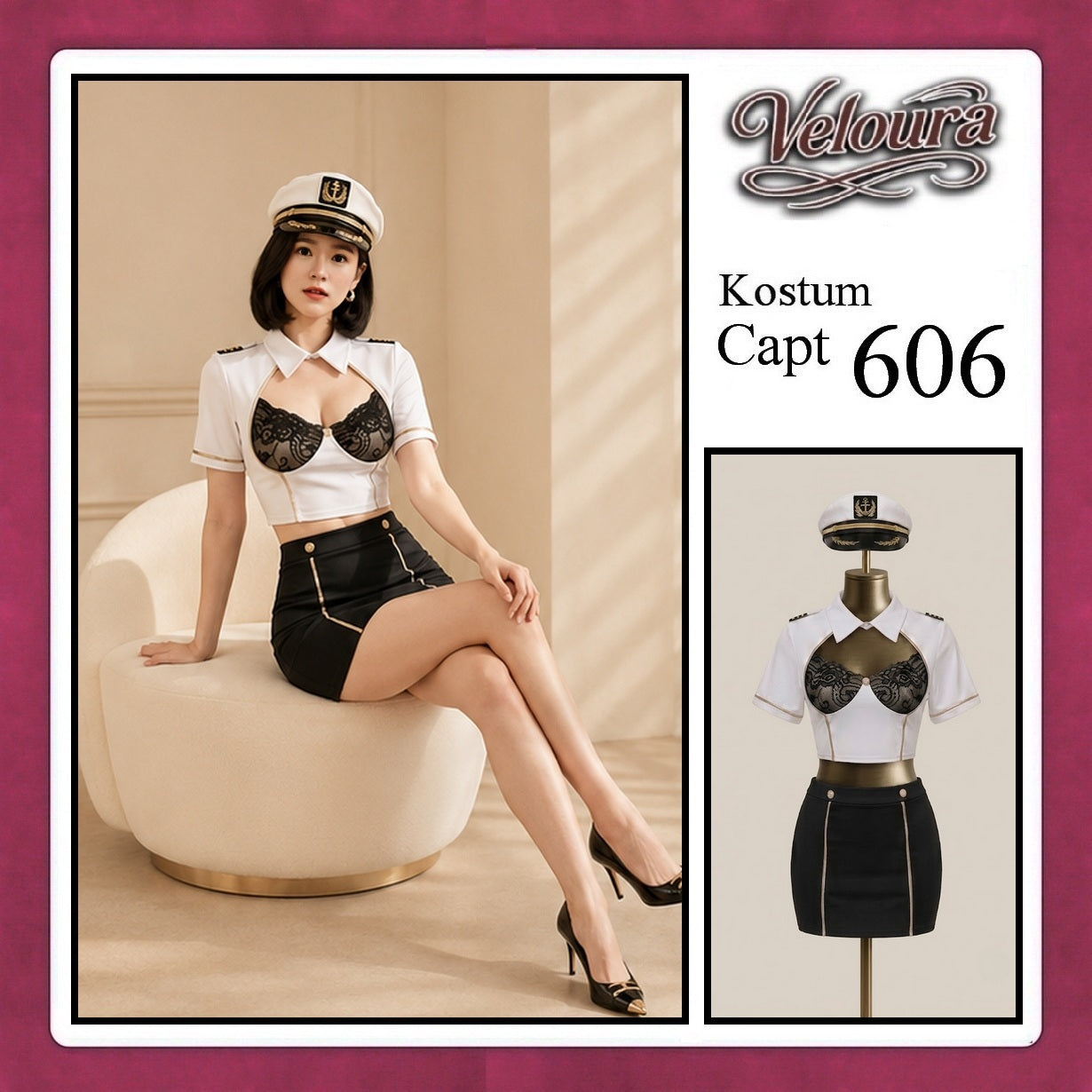 Pekalongan Veloura Capt Cosplay Set - Lingerie Kostum Kapten Pilot Seksi Sailor Captain 606