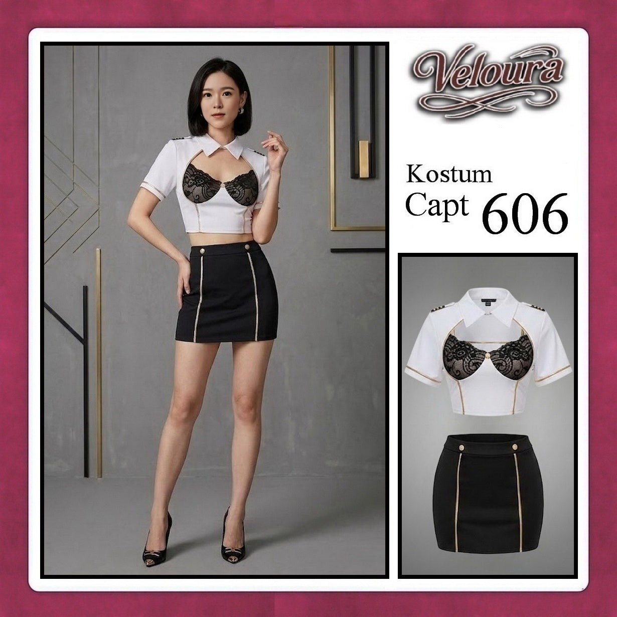 Pekalongan Veloura Capt Cosplay Set - Lingerie Kostum Kapten Pilot Seksi Sailor Captain 606