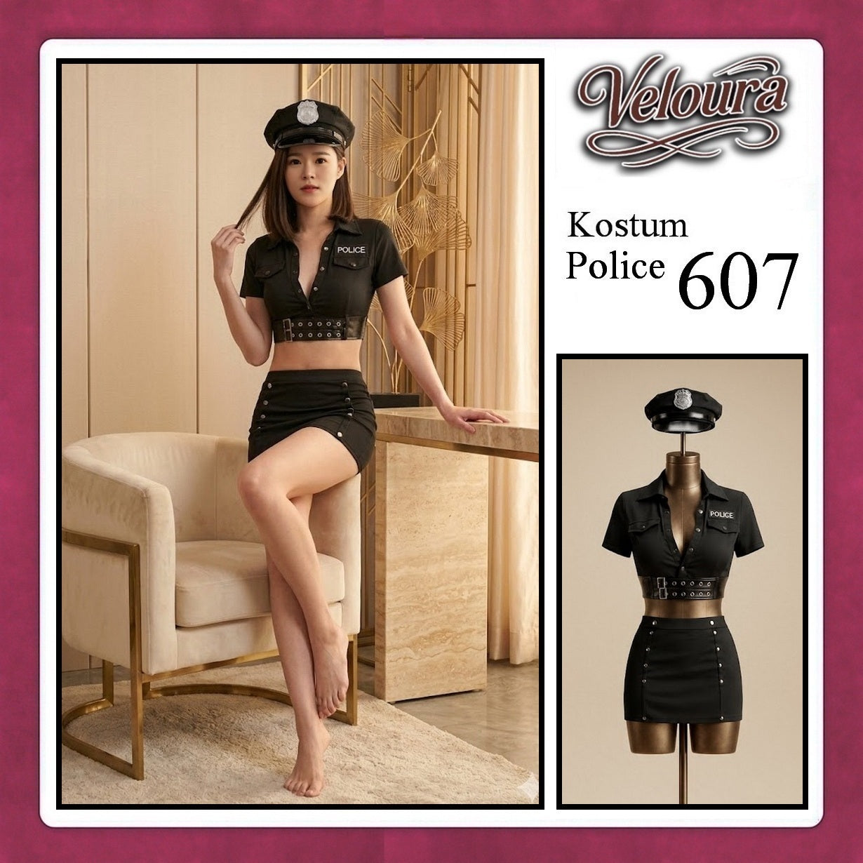 Pekalongan Veloura Police Cosplay Set - Lingerie Kostum Polisi Wanita Seksi Officer Bad Girl 607