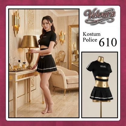 Pekalongan Veloura Police Cosplay Set - Lingerie Kostum Polwan Seksi K-Pop Style Officer 610