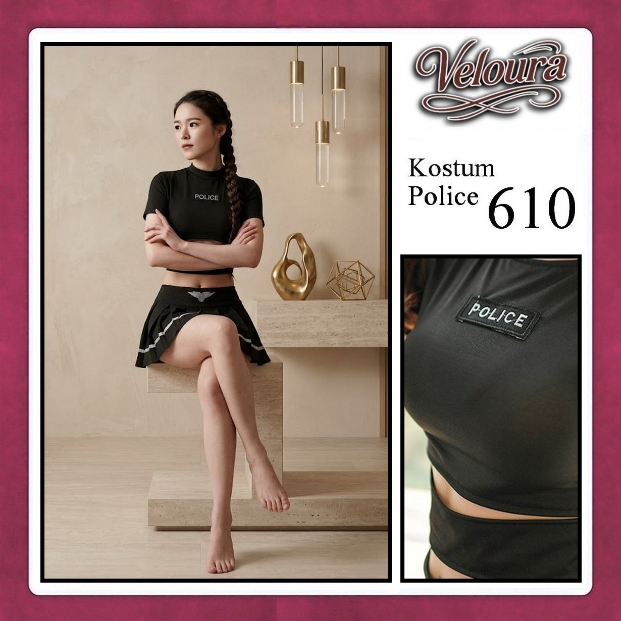 Pekalongan Veloura Police Cosplay Set - Lingerie Kostum Polwan Seksi K-Pop Style Officer 610