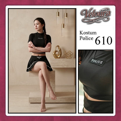 Pekalongan Veloura Police Cosplay Set - Lingerie Kostum Polwan Seksi K-Pop Style Officer 610