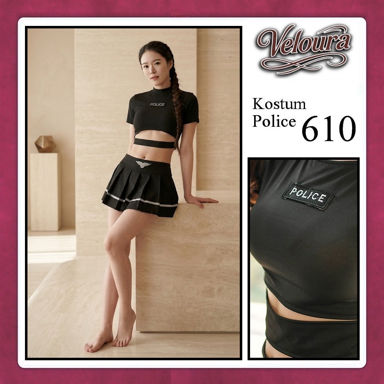 Pekalongan Veloura Police Cosplay Set - Lingerie Kostum Polwan Seksi K-Pop Style Officer 610
