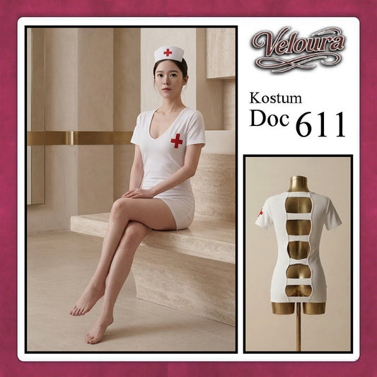 Pekalongan Veloura Doc Cosplay Set - Lingerie Kostum Suster Perawat Seksi Deep V-Neck Mini Dress 611