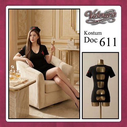 Pekalongan Veloura Doc Cosplay Set - Lingerie Kostum Suster Perawat Seksi Deep V-Neck Mini Dress 611