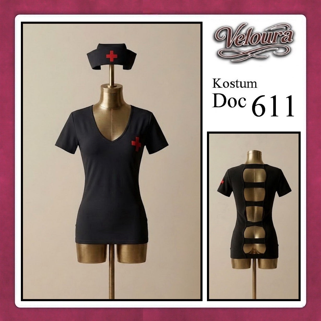 Pekalongan Veloura Doc Cosplay Set - Lingerie Kostum Suster Perawat Seksi Deep V-Neck Mini Dress 611