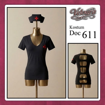 Pekalongan Veloura Doc Cosplay Set - Lingerie Kostum Suster Perawat Seksi Deep V-Neck Mini Dress 611