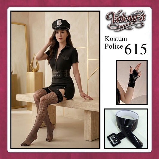 Pekalongan Veloura Police Cosplay Set - Lingerie Kostum Polwan Seksi Leather-Accent Bodycon Dress 615