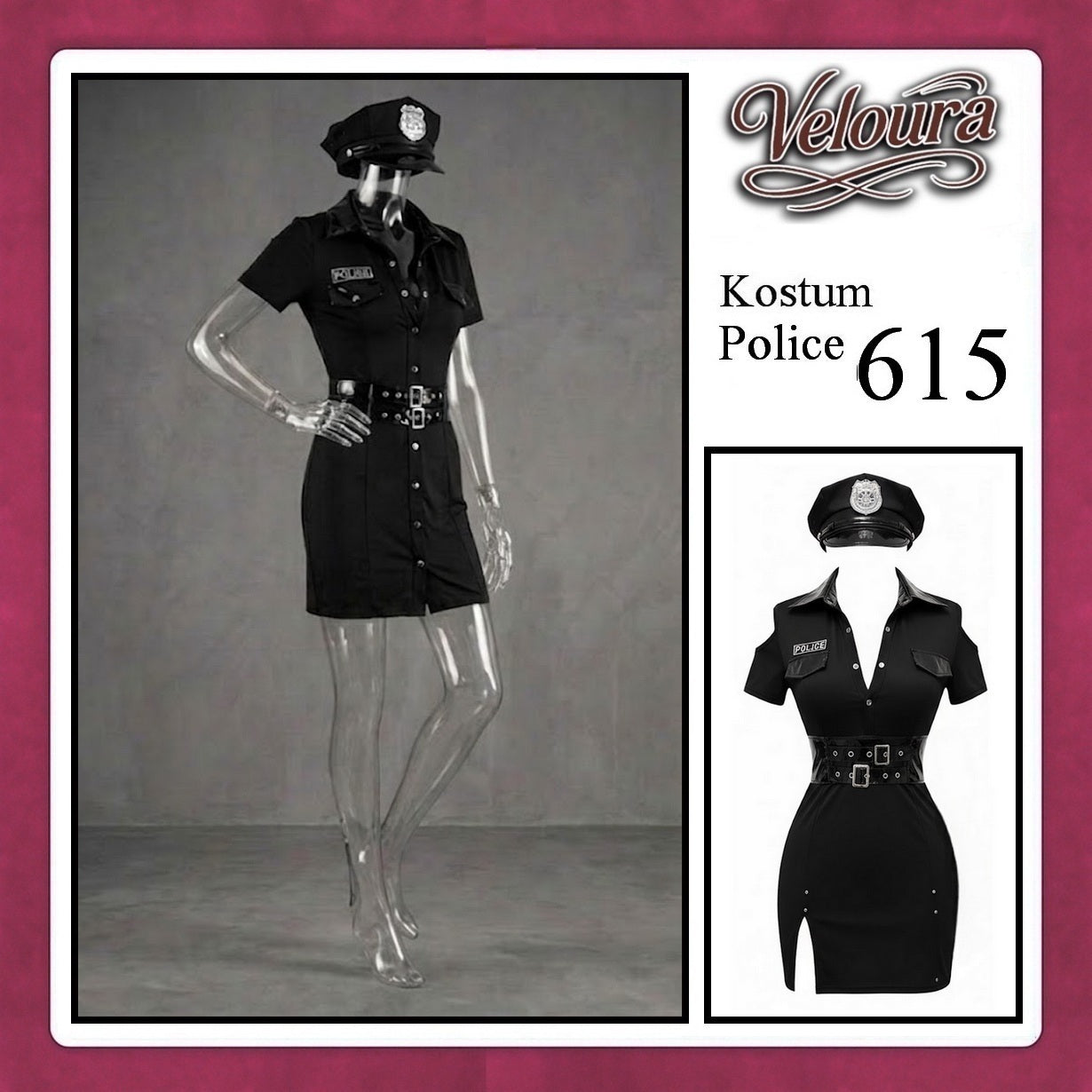 Pekalongan Veloura Police Cosplay Set - Lingerie Kostum Polwan Seksi Leather-Accent Bodycon Dress 615