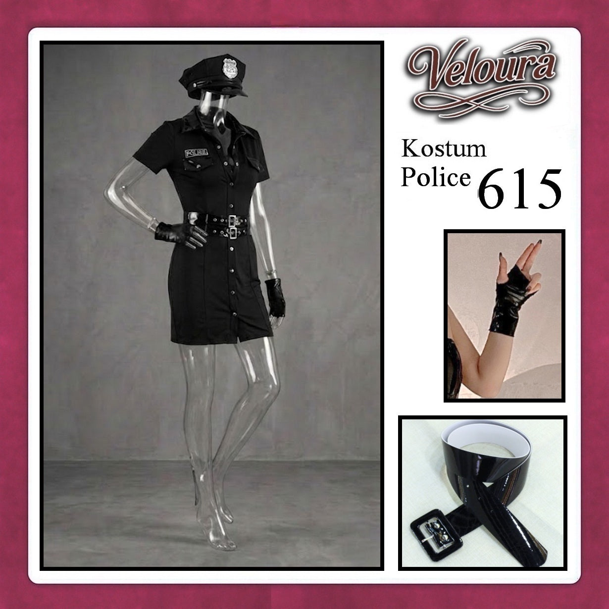 Pekalongan Veloura Police Cosplay Set - Lingerie Kostum Polwan Seksi Leather-Accent Bodycon Dress 615