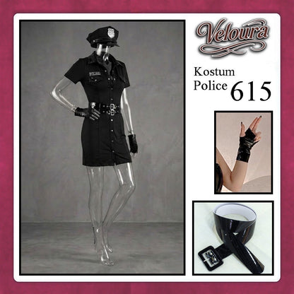 Pekalongan Veloura Police Cosplay Set - Lingerie Kostum Polwan Seksi Leather-Accent Bodycon Dress 615