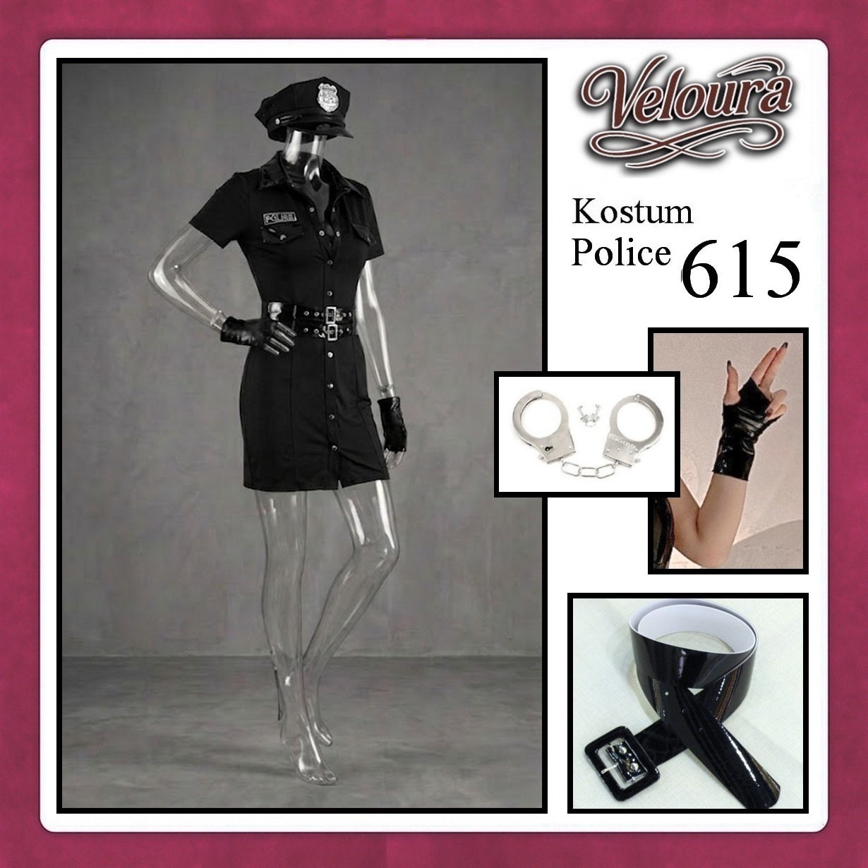 Pekalongan Veloura Police Cosplay Set - Lingerie Kostum Polwan Seksi Leather-Accent Bodycon Dress 615