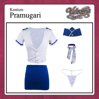 Pekalongan Veloura Stewardess Cosplay Set 617 - Lingerie Kostum Pramugari Seksi Crop Blouse Mini Skirt