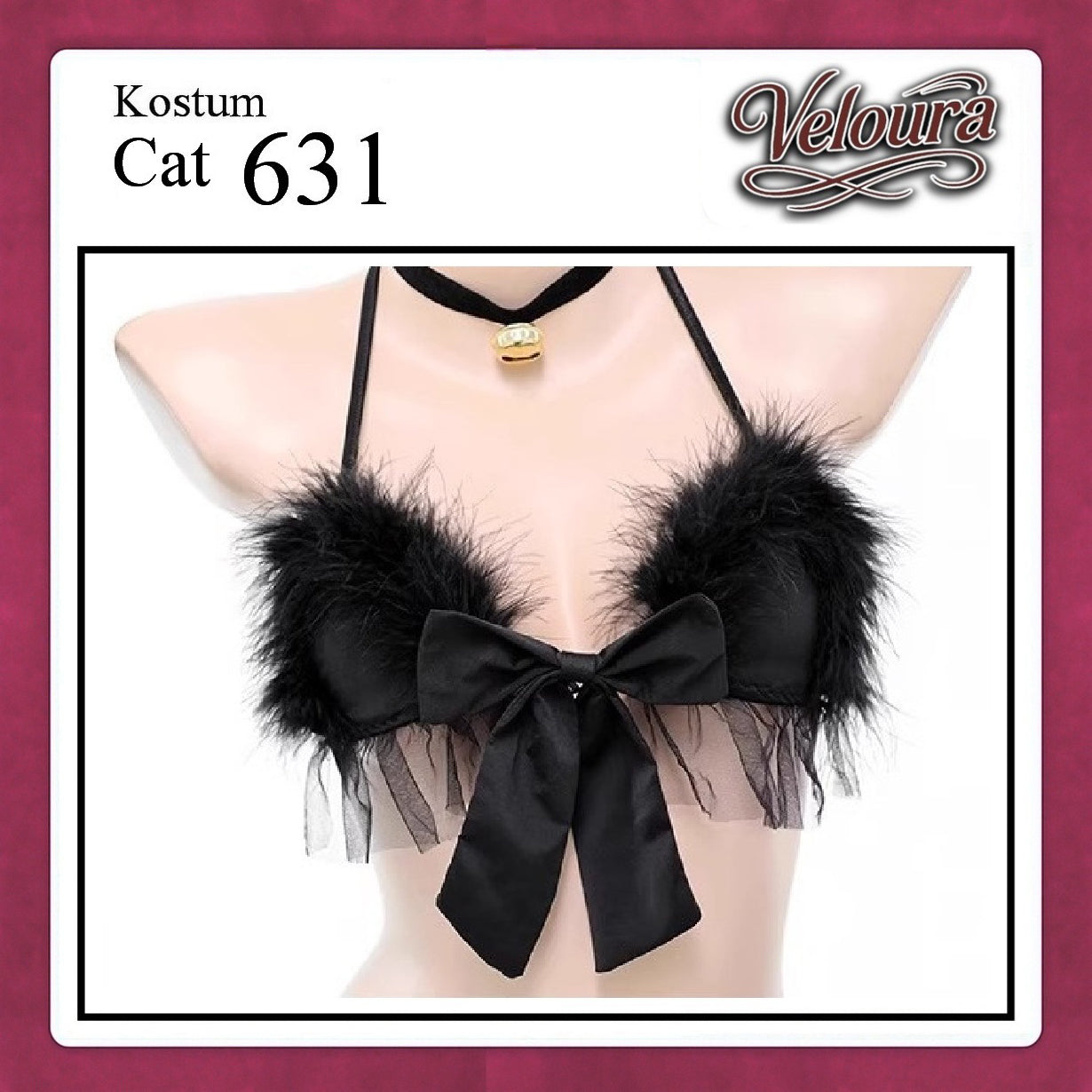 Pekalongan Veloura Pakaian Wanita Sexy Lingerie Bra dan G string Set - Tema Kucing Cosplay Cat Black White 631