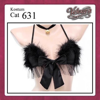 Pekalongan Veloura Pakaian Wanita Sexy Lingerie Bra dan G string Set - Tema Kucing Cosplay Cat Black White 631