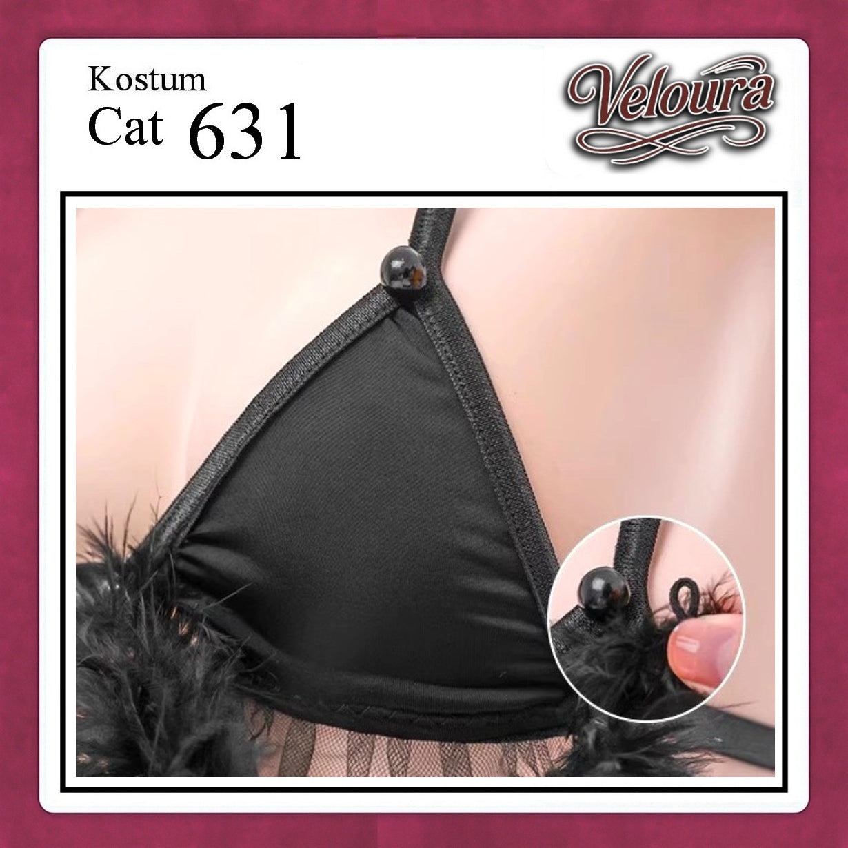 Pekalongan Veloura Pakaian Wanita Sexy Lingerie Bra dan G string Set - Tema Kucing Cosplay Cat Black White 631