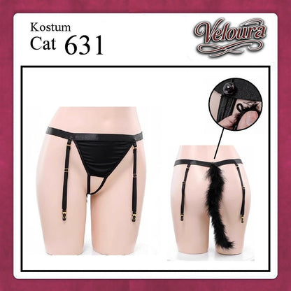 Pekalongan Veloura Pakaian Wanita Sexy Lingerie Bra dan G string Set - Tema Kucing Cosplay Cat Black White 631