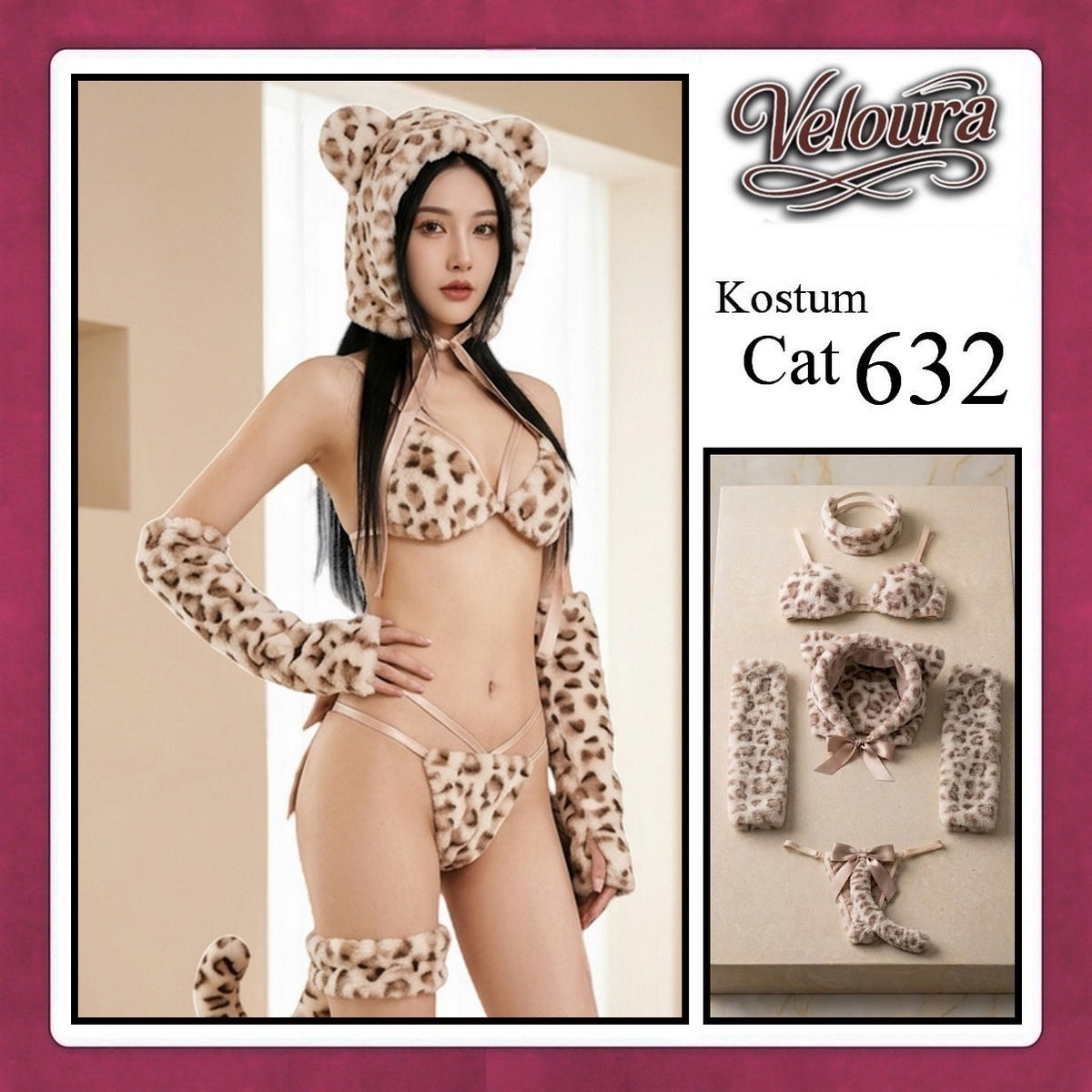 Pekalongan Veloura Pakaian Sexy Lingerie Kostum Night Cosplay Kucing  - Cat Hoody 632 + STOCKING
