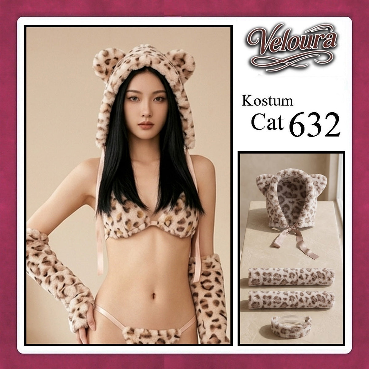 Pekalongan Veloura Pakaian Sexy Lingerie Kostum Night Cosplay Kucing  - Cat Hoody 632 + STOCKING