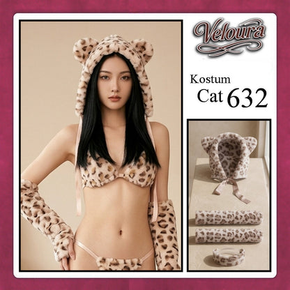 Pekalongan Veloura Pakaian Sexy Lingerie Kostum Night Cosplay Kucing  - Cat Hoody 632 + STOCKING