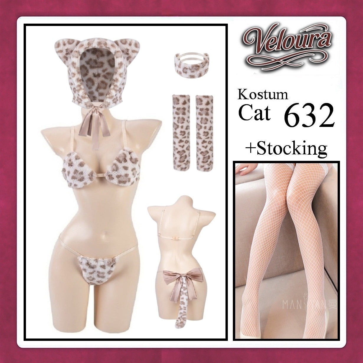 Pekalongan Veloura Pakaian Sexy Lingerie Kostum Night Cosplay Kucing  - Cat Hoody 632 + STOCKING