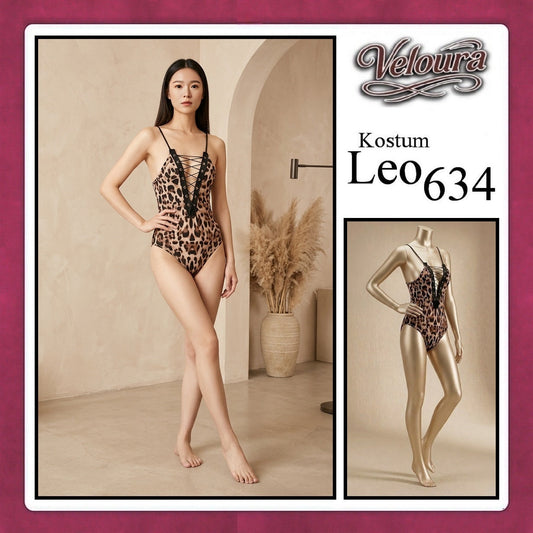 Pekalongan Veloura Leo Cosplay Set - Lingerie Kostum Macan Tutul Seksi One-Piece Lace-Up Bodysuit 634