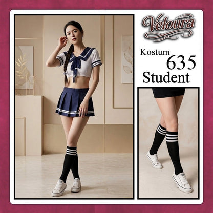 Pekalongan Veloura Student Cosplay Set - Lingerie Kostum Seragam Sekolah Seksi Sailor Crop Top & Pleated Mini Skirt 635
