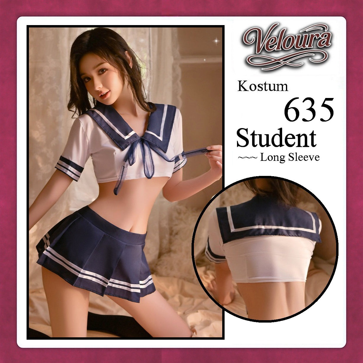 Pekalongan Veloura Student Cosplay Set - Lingerie Kostum Seragam Sekolah Seksi Sailor Crop Top & Pleated Mini Skirt 635