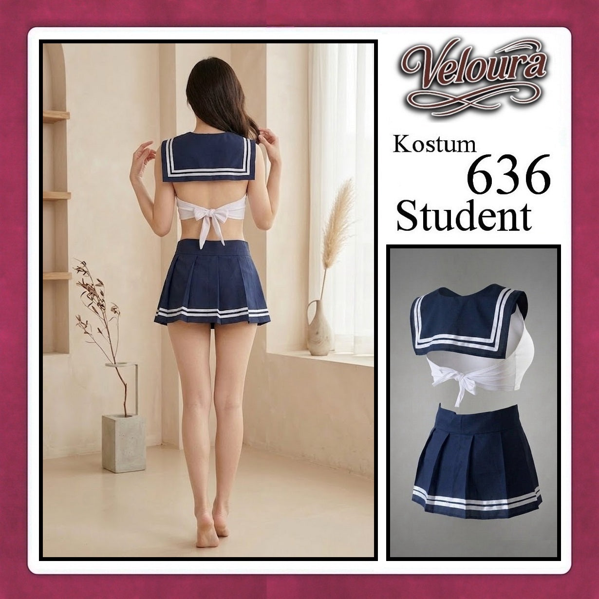 Pekalongan Veloura Pakaian Sexy Lingerie Wanita dan Cosplay Seksi Student Crop Top - 636