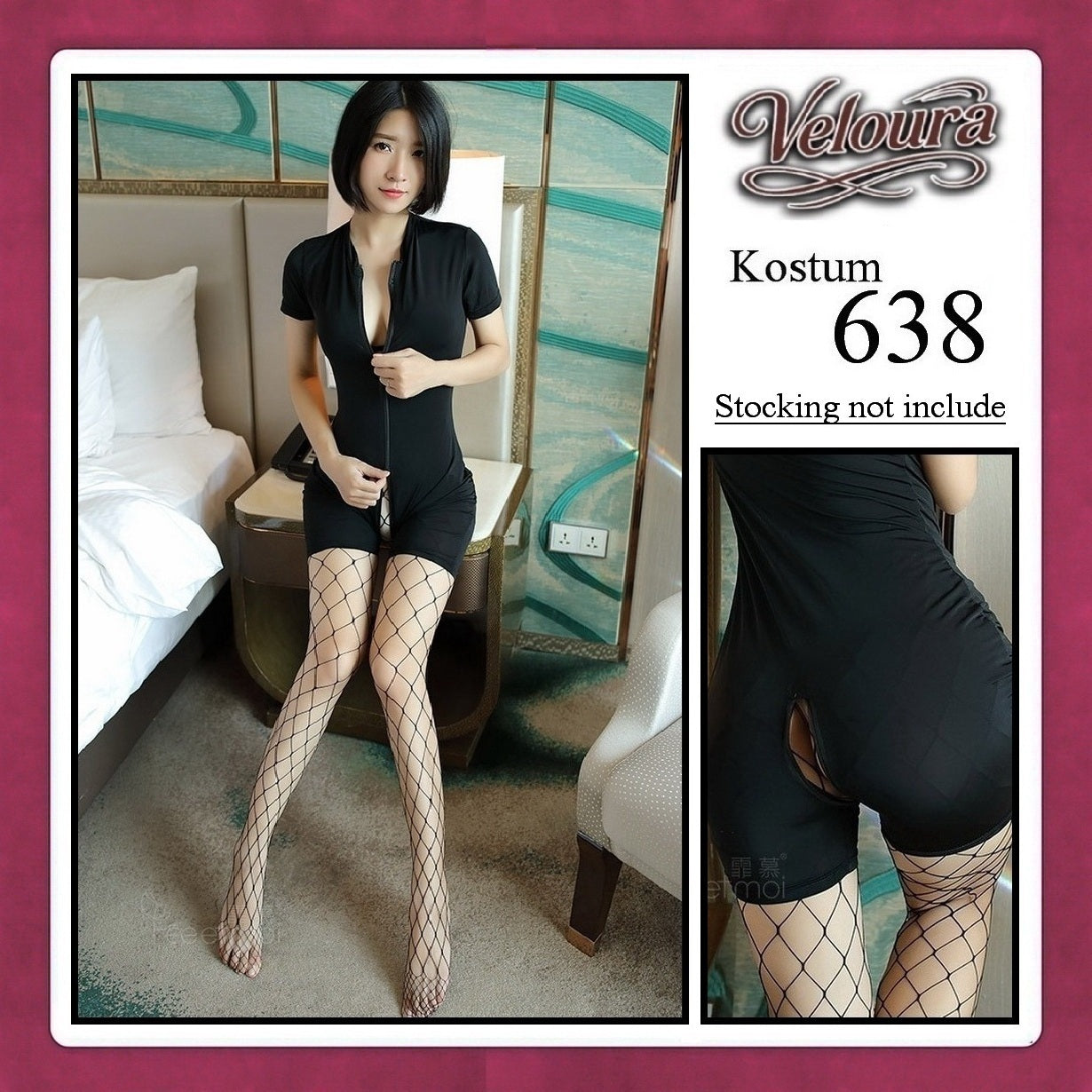 Pekalongan Veloura Pakaian Set Wanita Jumpsuit Bodysuit Black - 638